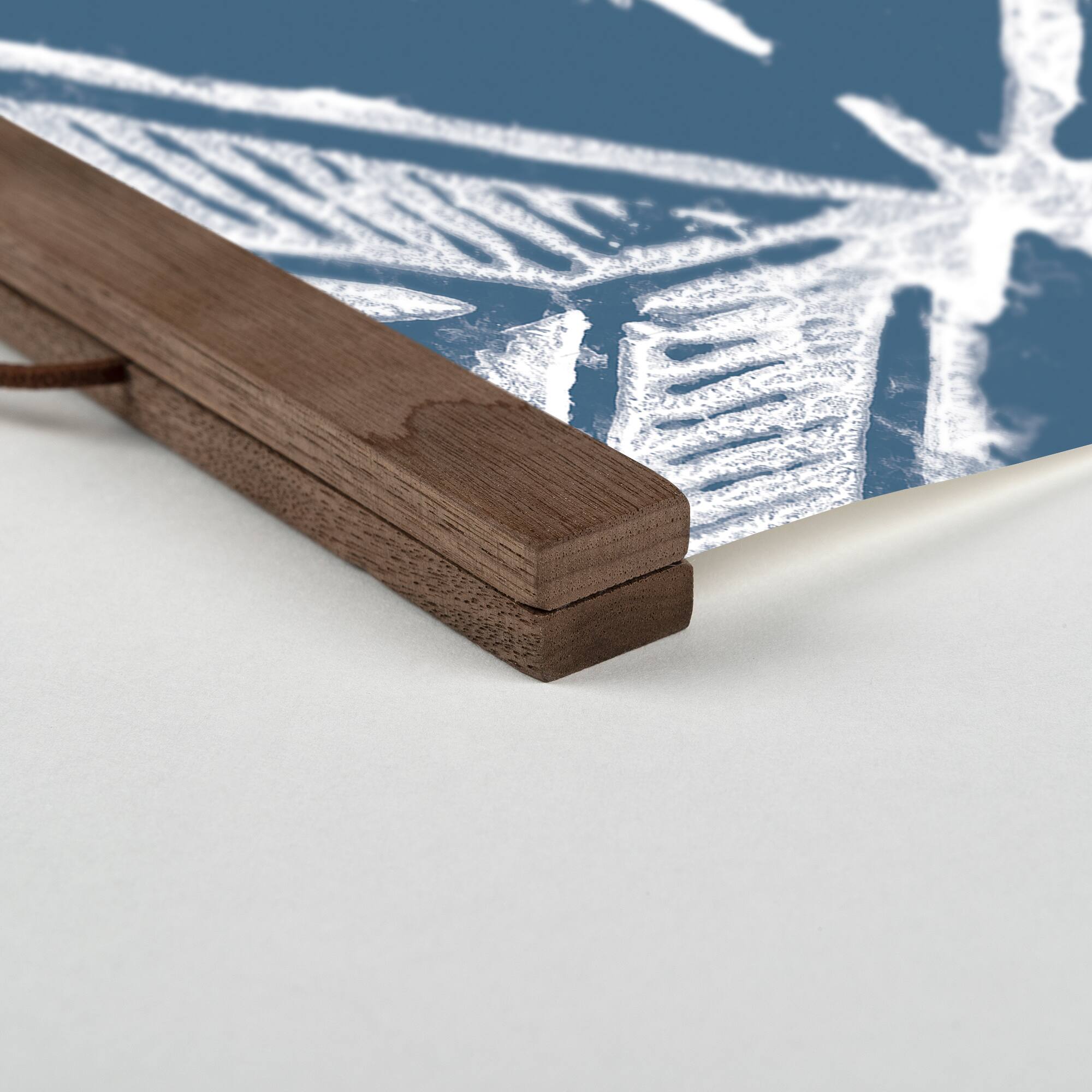 Reverse Blue Diamonds Teak Hanging Canvas